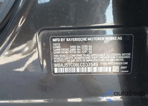 2020 BMW 540I z USA, uszkodzony, nr VIN WBAJS1C08LCD37549